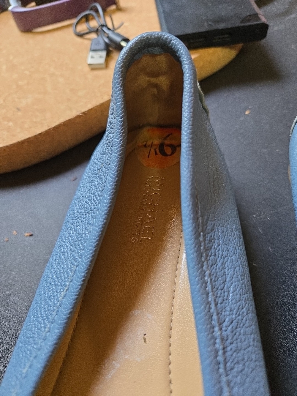 Michael Kors Light Blue Leather Moccasins with Gold MK Charm - Picture 3 of 6